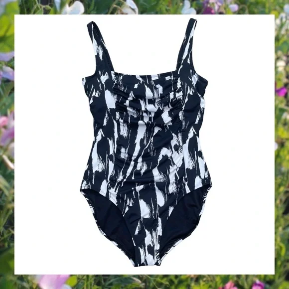 Garnet Hill Black & White One-Piece Swimsuit - Size 14 NWOT - Picture 2 of 9